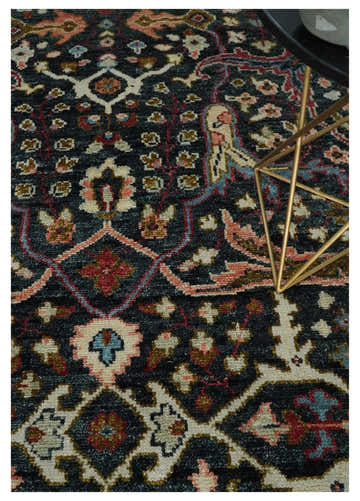 Charcoal and Blue Hand Knotted Oushak Multi Size Wool Area Rug
