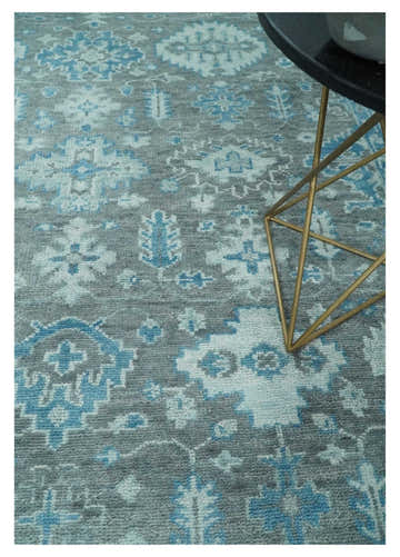 Antique Gray and Blue Hand Knotted 8x10 Oushak Turkish Wool Area Rug