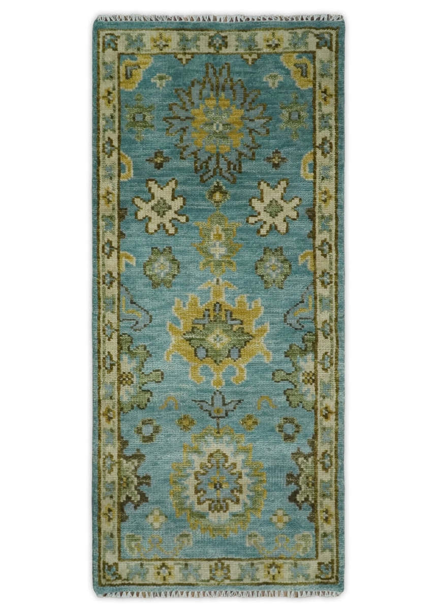 Antique Moss Green and Blue Wool Hand Knotted Traditional Oriental Oushak Multi size Wool Area Rug