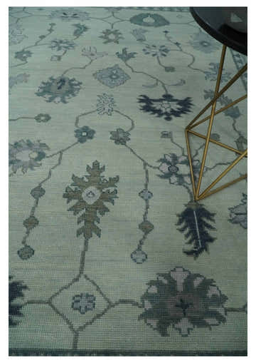Antique multi size Hand Knotted Beige and Silver Traditional Floral Oushak wool Area Rug