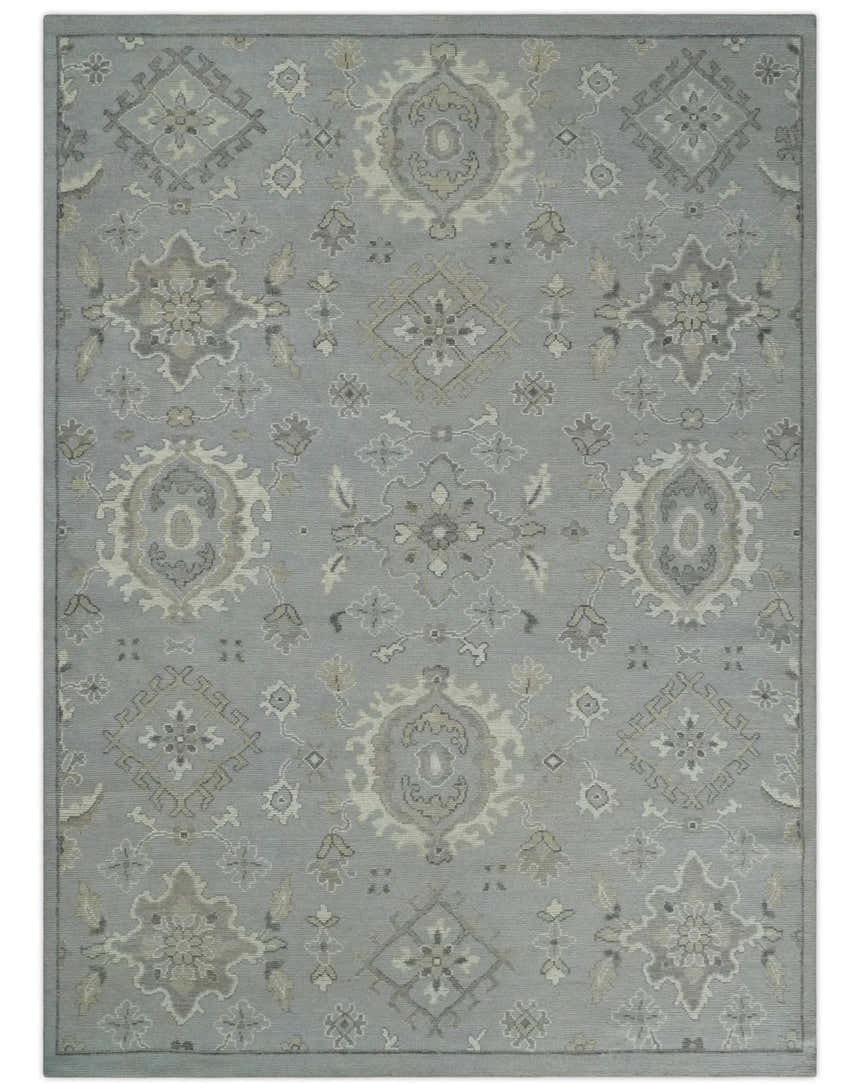 Antique Style Pastel Silver, Beige and Gray Low Pile Multi Size Oushak wool Area Rug