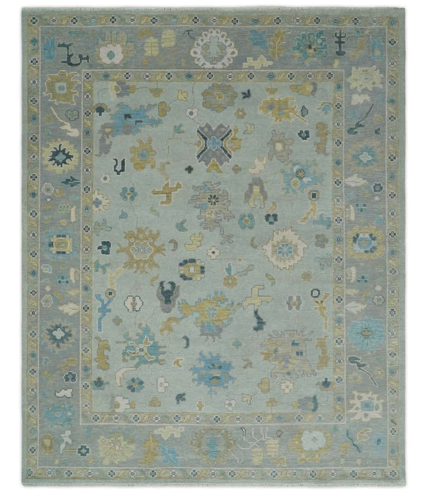 Antique Silver and Gold Vibrant Colorful Hand knotted Oushak wool Area Rug