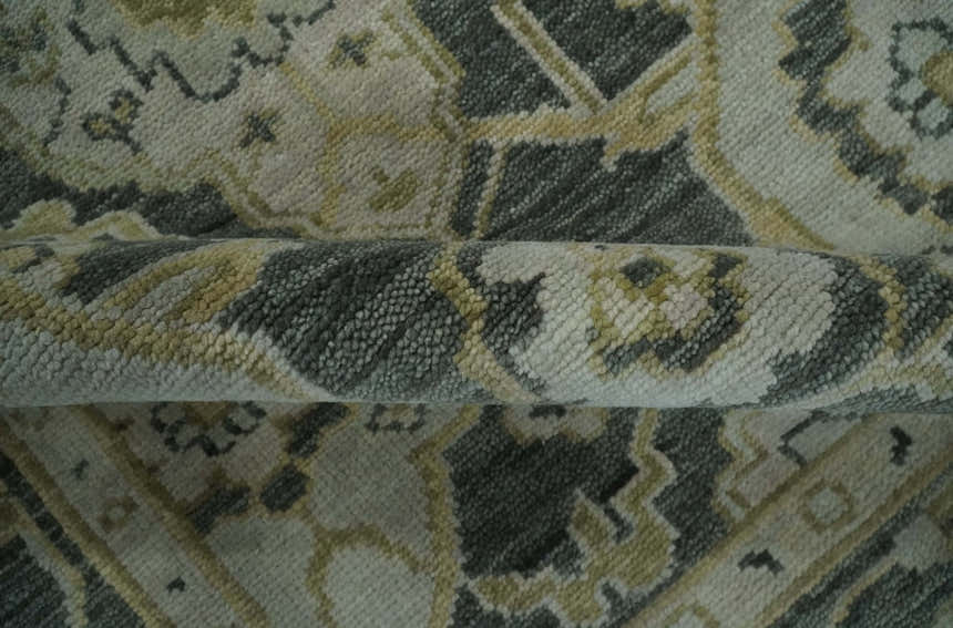 Antique style Gray, Ivory and Olive Hand knotted Traditional Oushak wool Area Rug