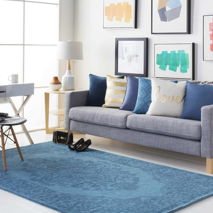 Victor Dark Blue Square Throw Pillow - Clearance