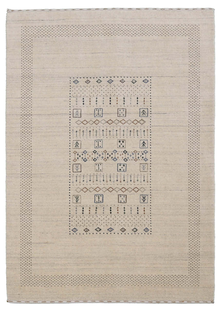 Beige Center Pattern Design Hand Loomed Wool Area Rug