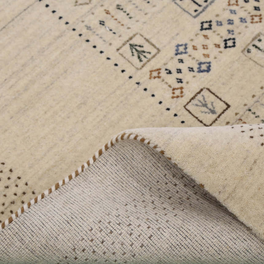 Beige Center Pattern Design Hand Loomed Wool Area Rug