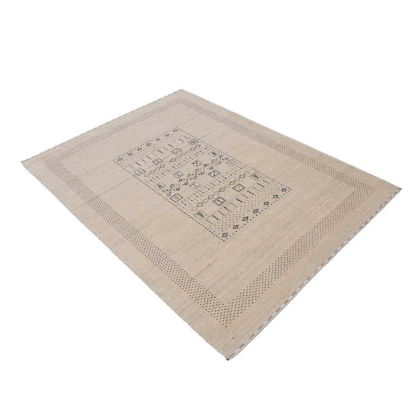 Beige Center Pattern Design Hand Loomed Wool Area Rug