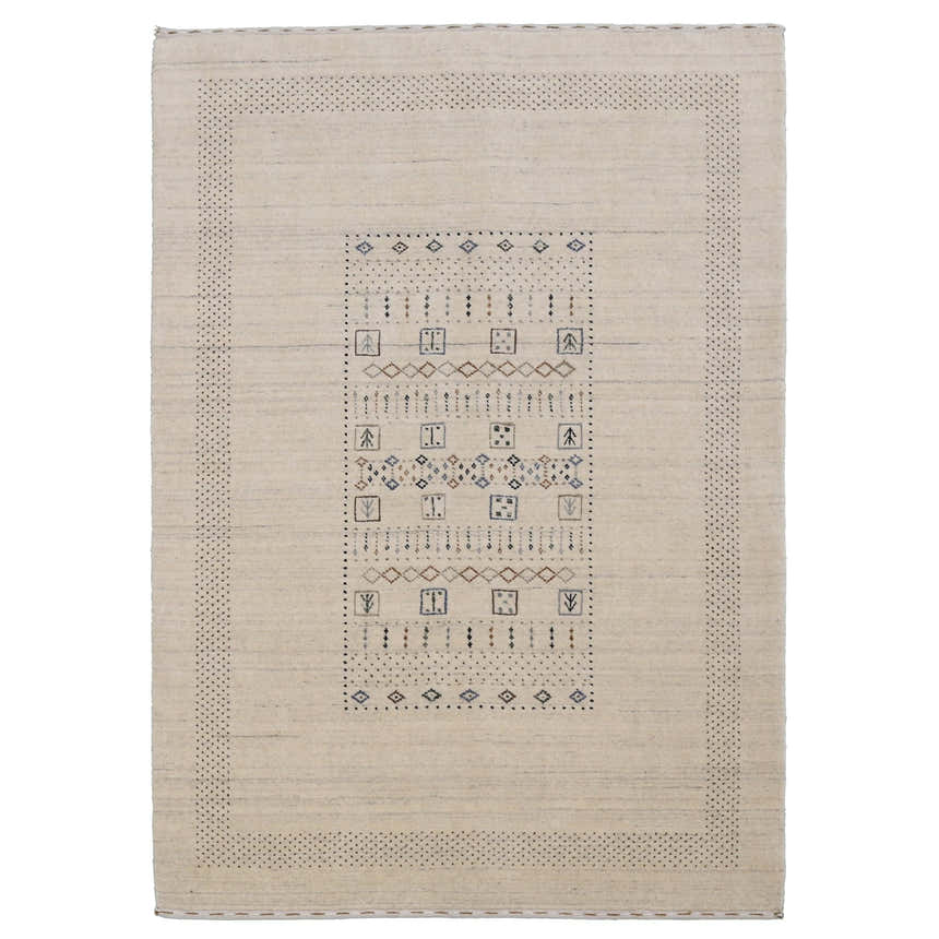 Beige Center Pattern Design Hand Loomed Wool Area Rug