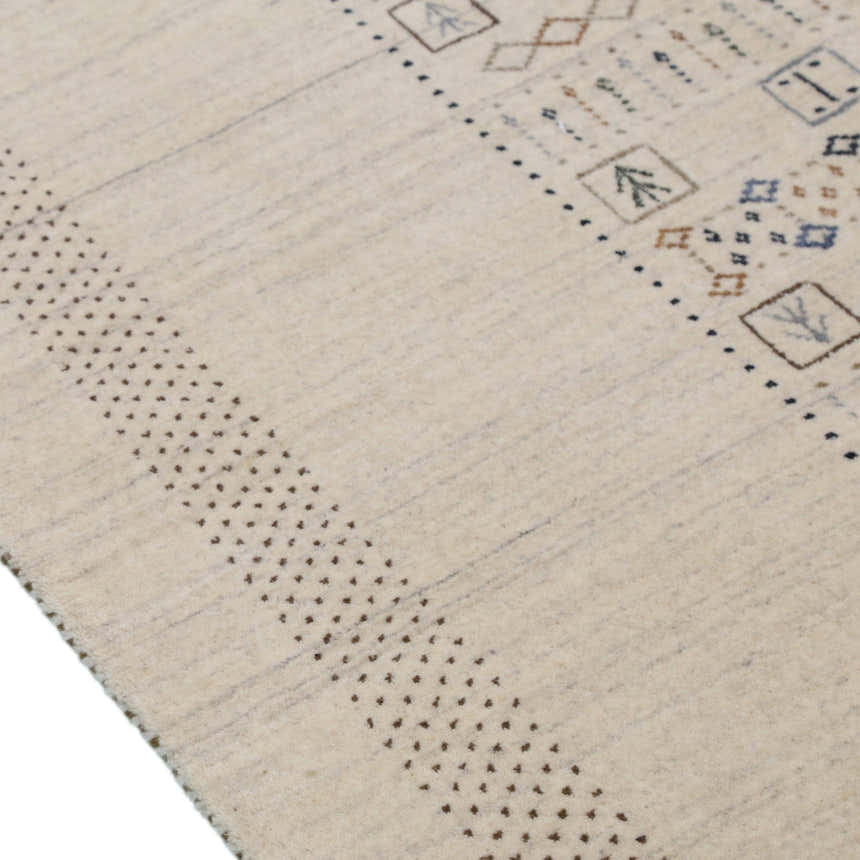 Beige Center Pattern Design Hand Loomed Wool Area Rug