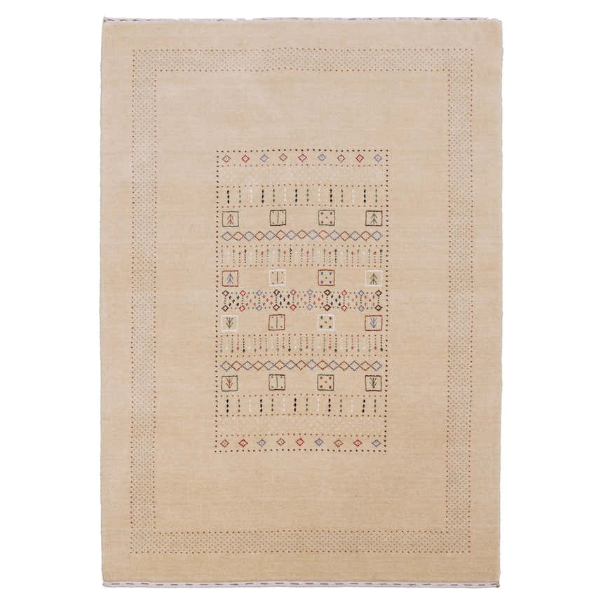 Beige Center Pattern Hand Loomed Wool Area Rug