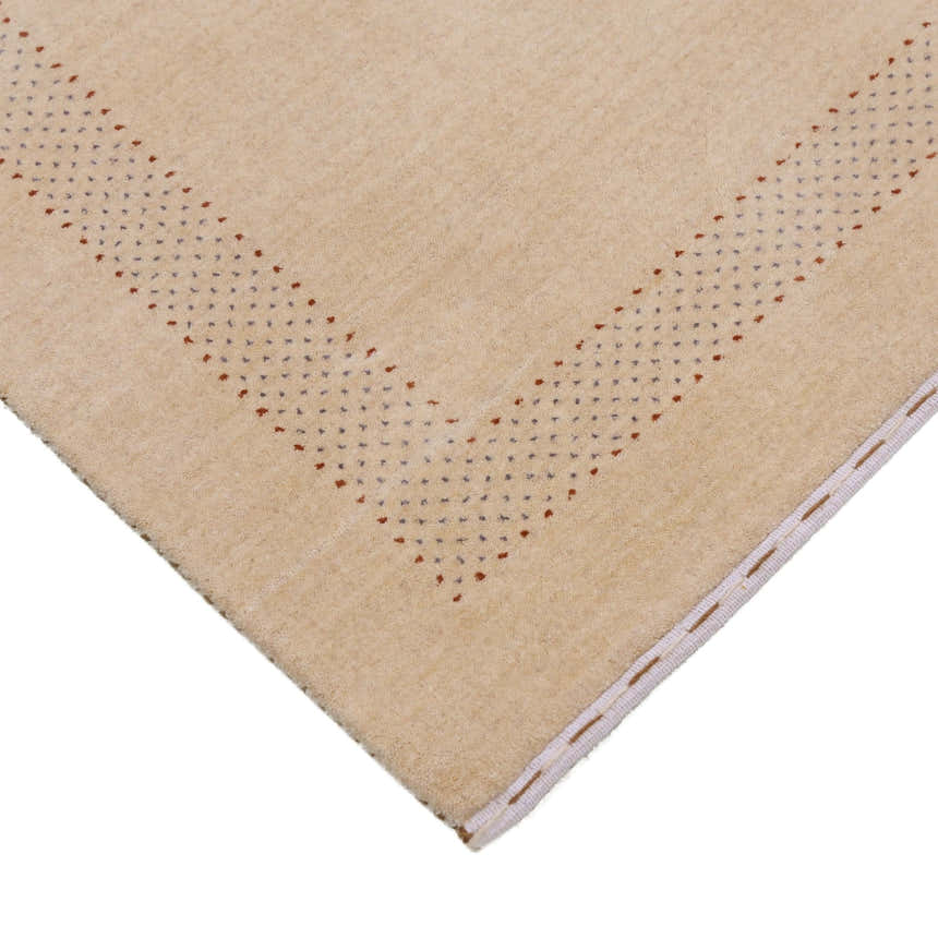 Beige Center Pattern Hand Loomed Wool Area Rug
