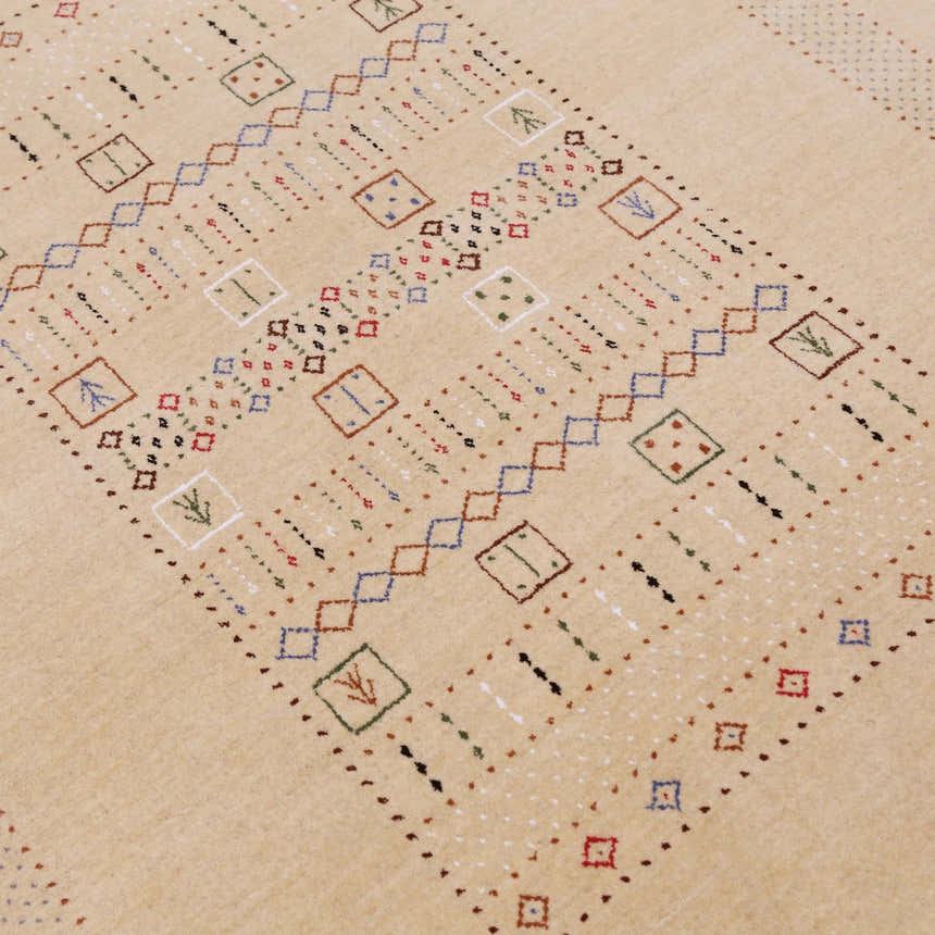 Beige Center Pattern Hand Loomed Wool Area Rug