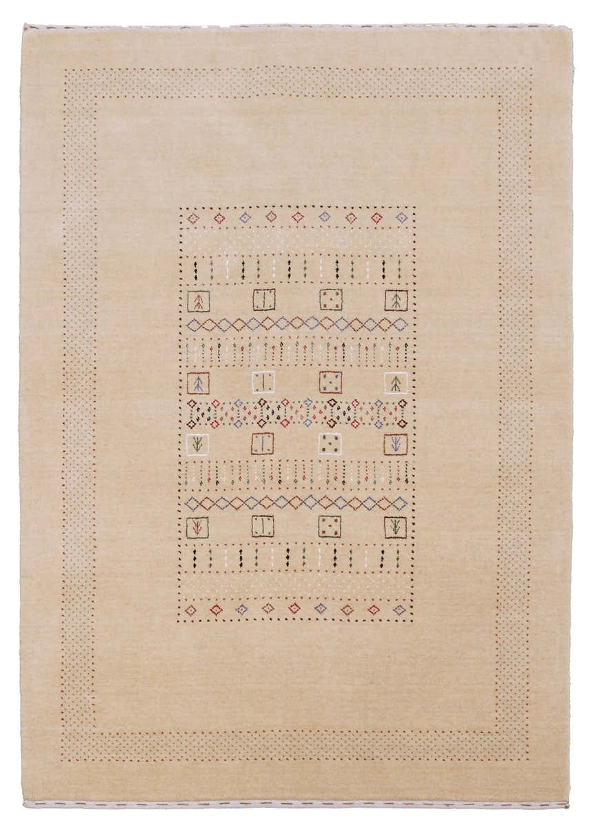 Beige Center Pattern Hand Loomed Wool Area Rug