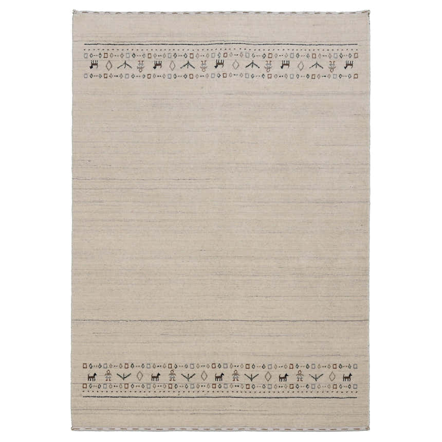 Beige Contemporary Pattern Hand Loomed Wool Area Rug