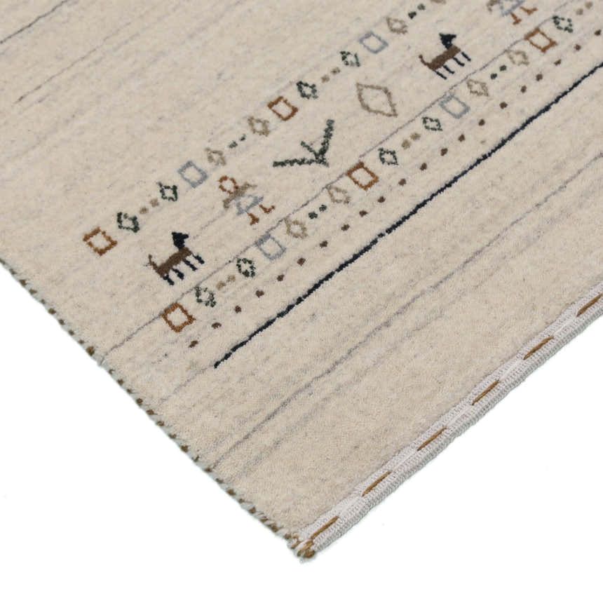 Beige Contemporary Pattern Hand Loomed Wool Area Rug