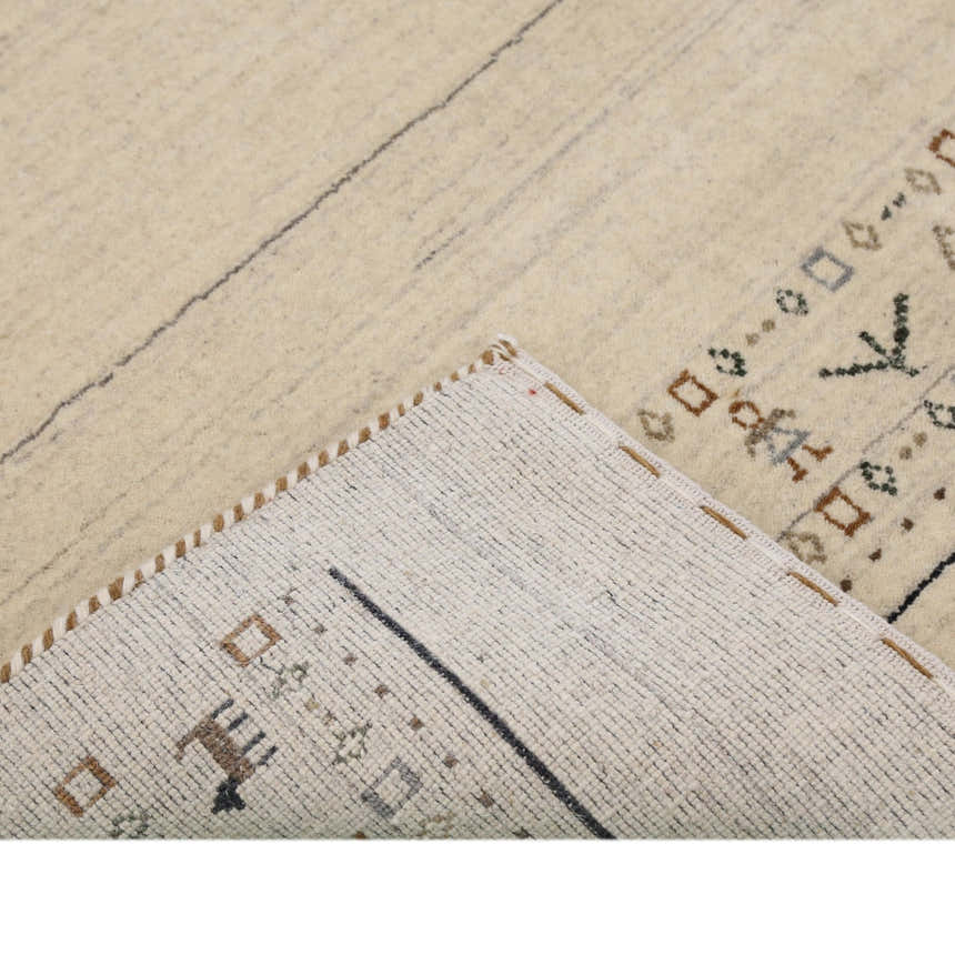 Beige Contemporary Pattern Hand Loomed Wool Area Rug