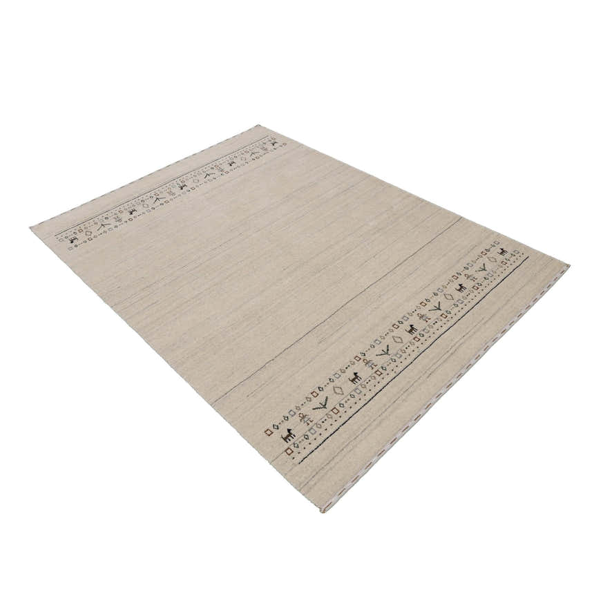 Beige Contemporary Pattern Hand Loomed Wool Area Rug