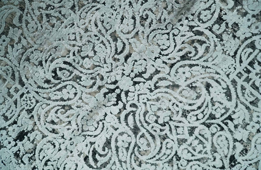 Black, Beige and Silver Antique Finish, Vintage look, Art Silk Area Rug, Living Room Rug