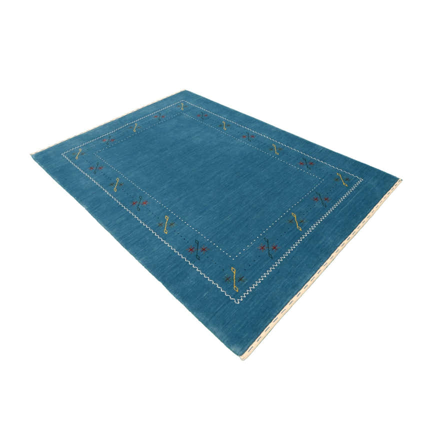 Blue And White Gabbeh Border Design Hand Loomed Wool Area Rug