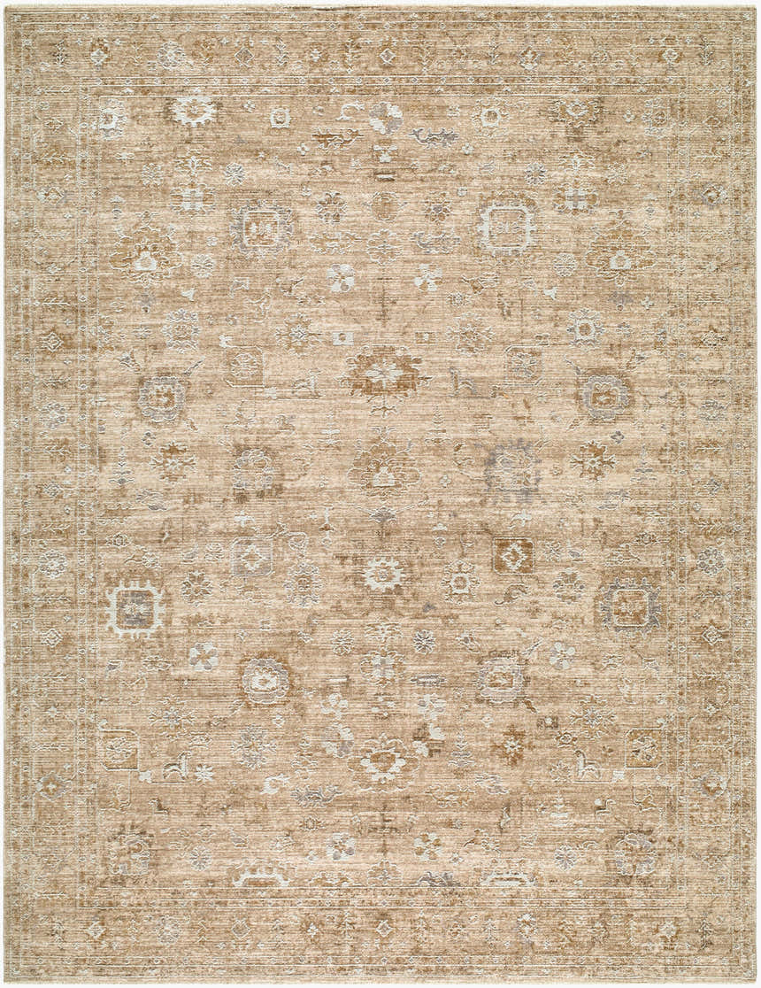 Penny Machine Woven Becki Owens x LIVABLISS BOPE-2300 Area Rug with traditional ivory, gray, and tan floral pattern. Design-Rectangle-679