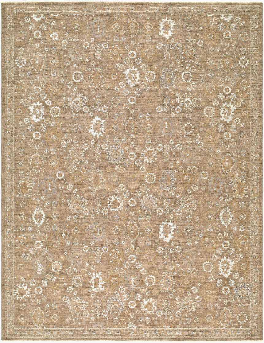 Close-up of the Penny Machine Woven Becki Owens x LIVABLISS Area Rug. Features ivory and tan floral pattern. Farmhouse style. Design-Rectangle-679
