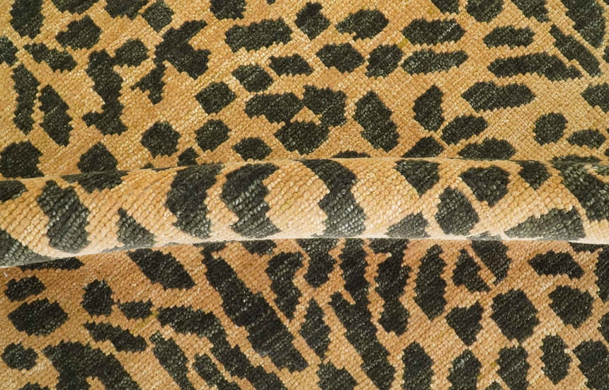 Golden-Brown and Charcoal Modern leopard Design Hand knotted multi Size wool area rug