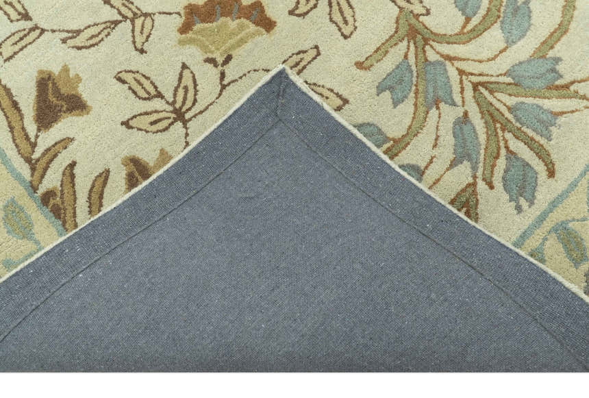 Custom Made Beige And Brown Traditional Floral Design Hand Tufted Wool Area Rug