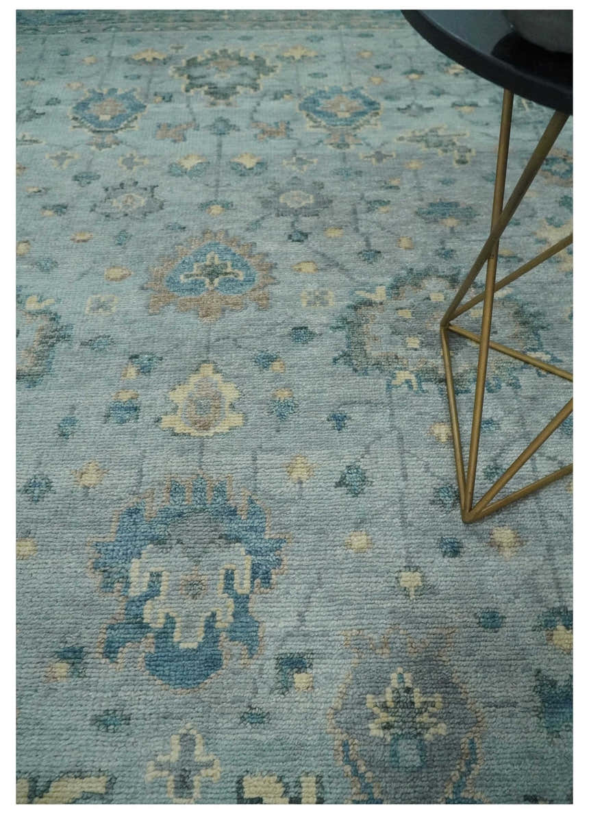 Custom Made Blue and Green Hand knotted traditional Oushak wool Area Rug