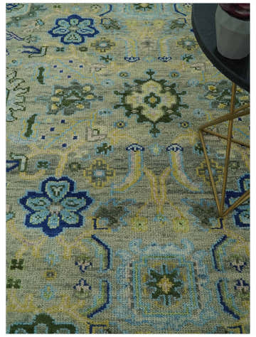 Custom Made Lt. Silver, Grey and Mustard Hand Knotted Traditional Oushak wool area rug
