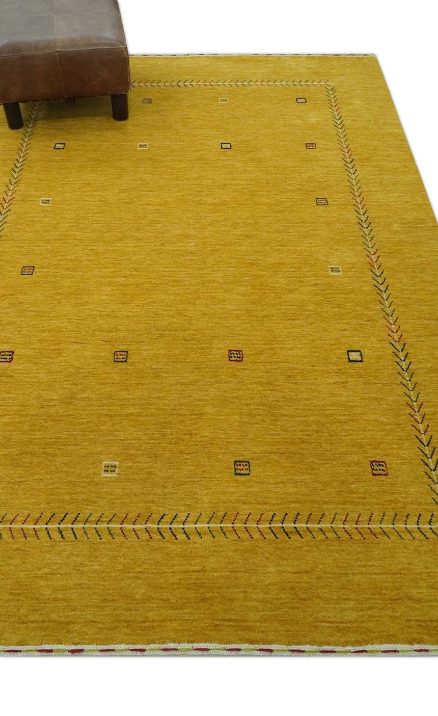 Custom Made Mustard Modern Tribal Design Wool Area Rug