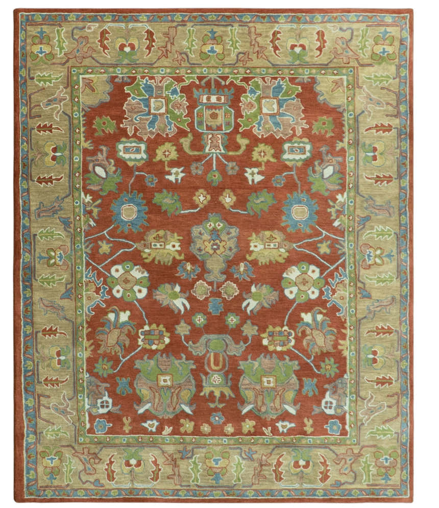 Custom Made Rust And Beige Traditional Oushak Design Hand Tufted 8x10 Wool Rug