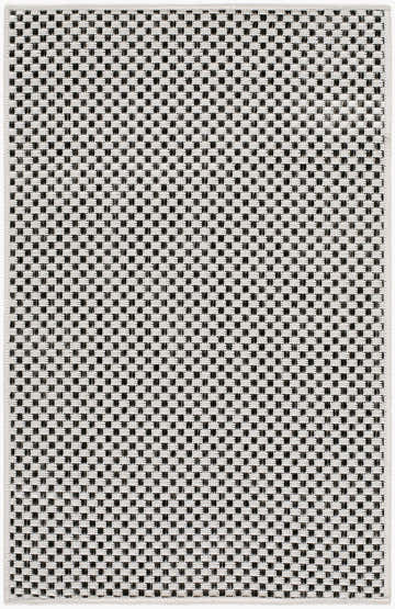 Close-up of the Barberry Outdoor Machine Woven Galey Alix x LIVABLISS GABA-2300 Area Rug. Black and off-white woven pattern. Design-Rectangle-221