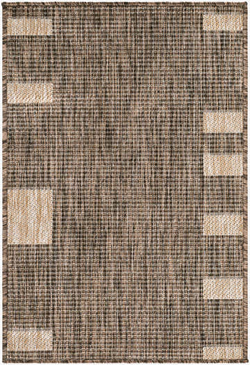 Close-up of the Boxwood Outdoor Machine Woven Galey Alix x LIVABLISS GABO-2301 Area Rug. Brown, gray, and tan woven texture. Design-Rectangle-221