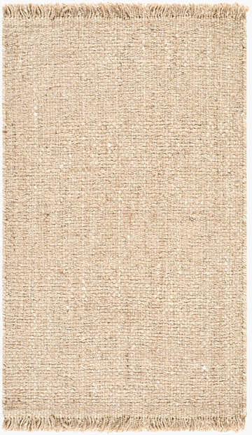 Close-up of the Bronson Handmade Galey Alix x LIVABLISS GABS-2301 Area Rug. Beige wool rug with woven texture and fringed edges. Design-Rectangle-57