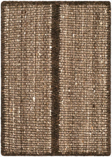 Close-up of Bronson Handmade Galey Alix x LIVABLISS rug. Chestnut, sandstone, and taupe hand-woven wool texture with stripe. Design-Rectangle