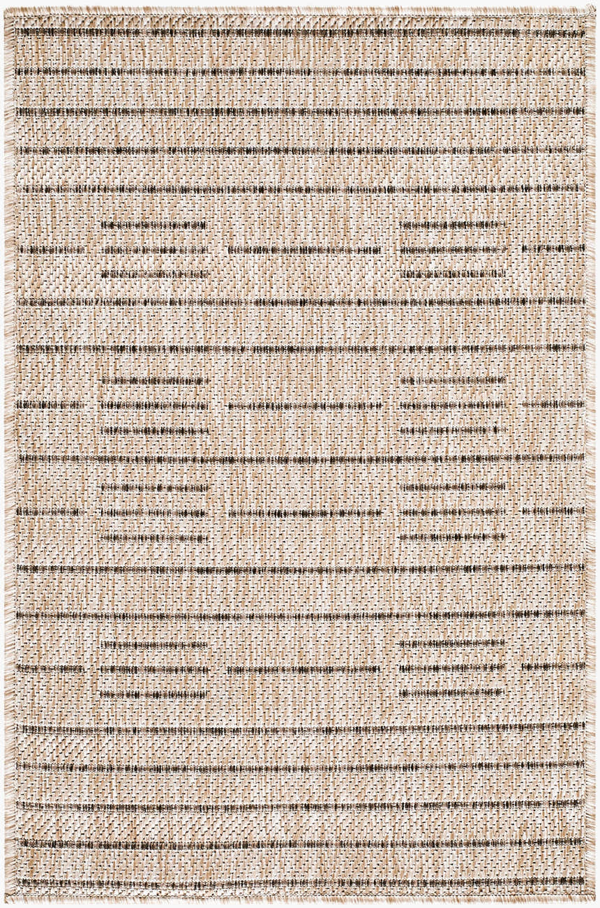 Close-up of Rye Outdoor Galey Alix x LIVABLISS GARY-2300 Area Rug, showing tan, light gray, and dark brown woven texture. Design-Rectangle-221
