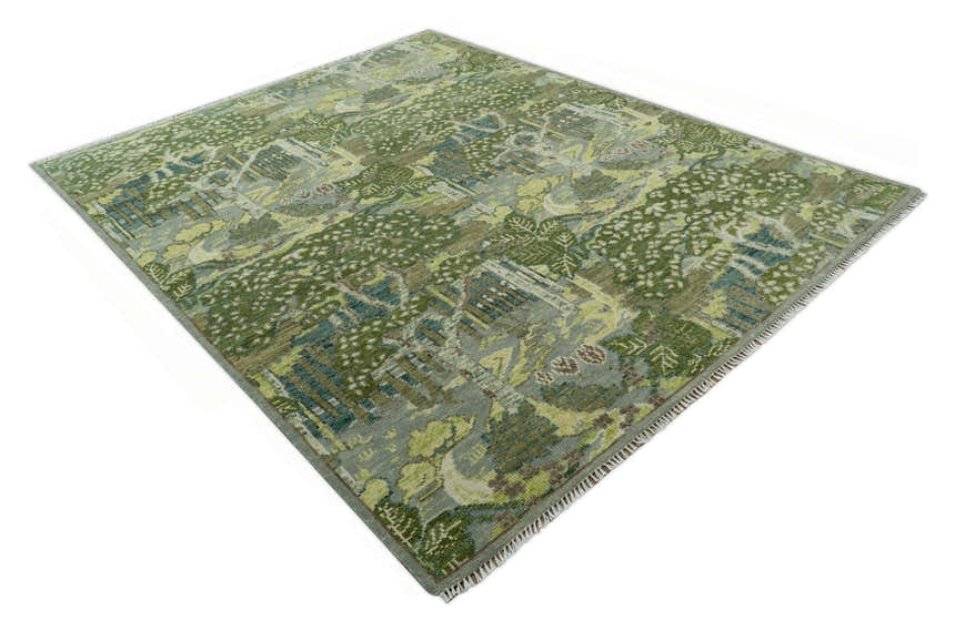Green And Gray Nature Jungle Hand Knotted Custom Made wool area rug