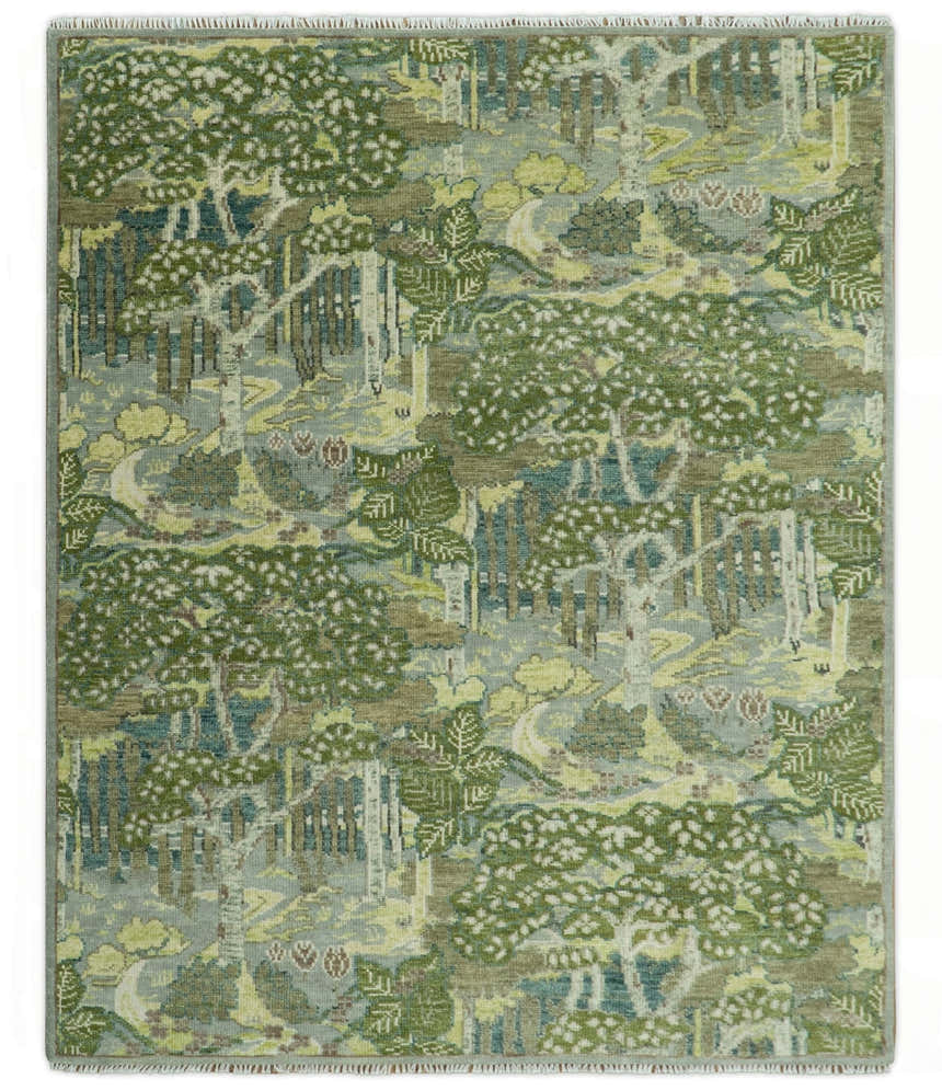 Green And Gray Nature Jungle Hand Knotted Custom Made wool area rug
