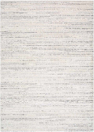 Close-up of the Sezja Beige Luxe Area Rug featuring a contemporary cream, beige, and black horizontal line pattern. Design-Rectangle-5373