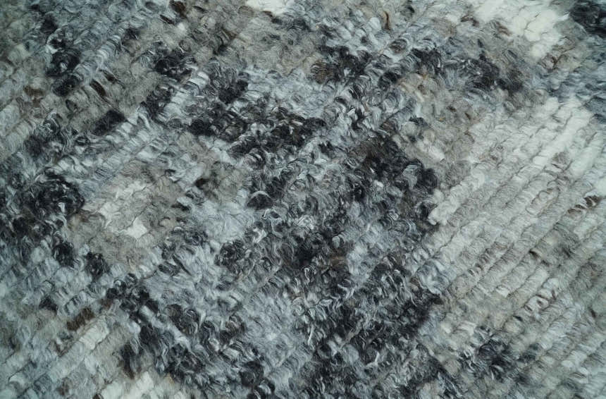 Hand Knotted Ivory, Black and Charcoal Modern Abstract Made with Blended Wool Multi Size Rug