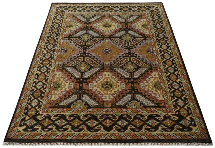 Olive, Gold, Black and Brown Oriental Traditional Hand Knotted Multi Size Wool Area Rug, Living Room and Bedroom Rug