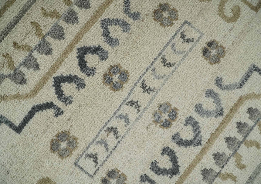 Hand Knotted Ivory, Gray and Beige Traditional Medallion Natural Wool Custom Made Area Rug, Kids, Living Room and Bedroom Rug