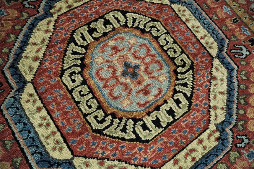 Hand Knotted Traditional Kazak Medallion Rust and Black Multi Size wool Area Rug