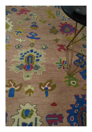 Hand Knotted Multi Size Antique Style Peach and Beige Traditional colorful Oushak Wool Rug