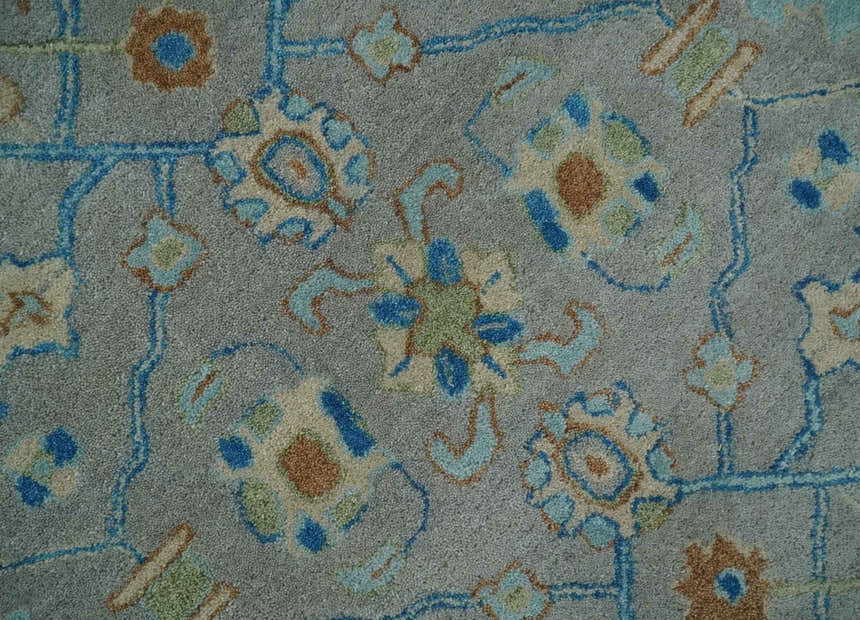 Hand Tufted Gray, Beige and Accent Blue Multi Size 8x10 Traditional Herati Design Wool Rug