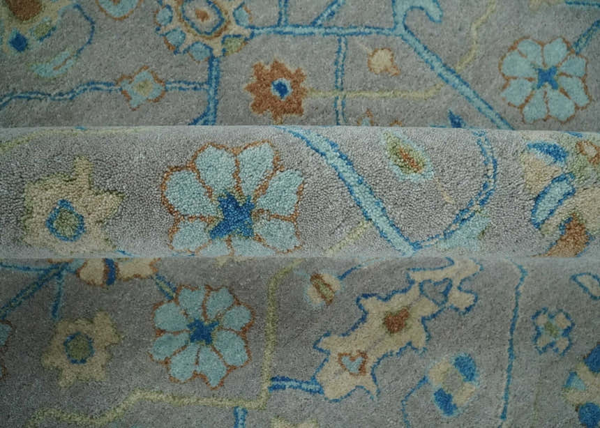 Hand Tufted Gray, Beige and Accent Blue Multi Size 8x10 Traditional Herati Design Wool Rug