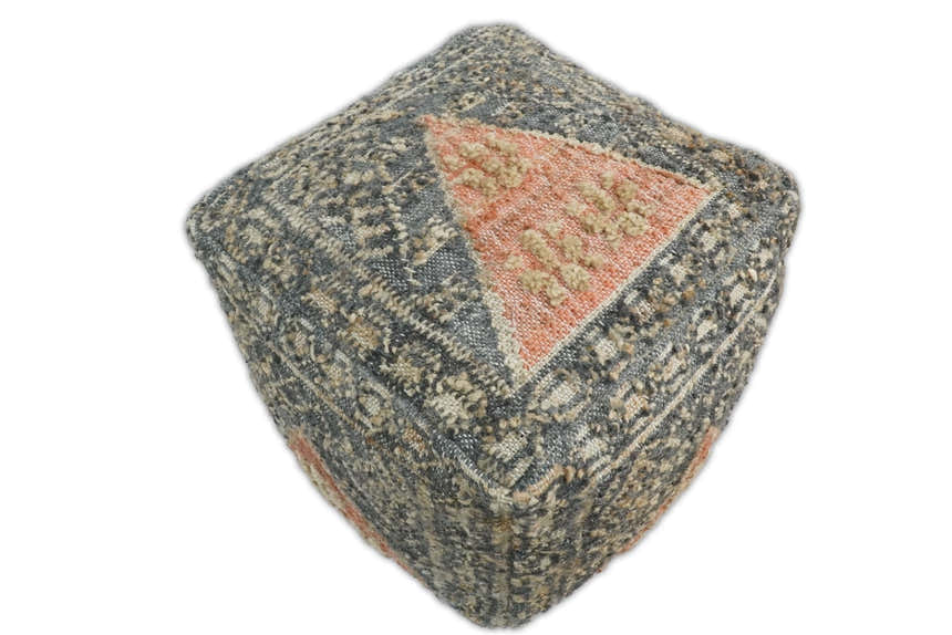Hand Woven Boho Tribal Large Charcoal Jute and Wool Pouf | TRD119P