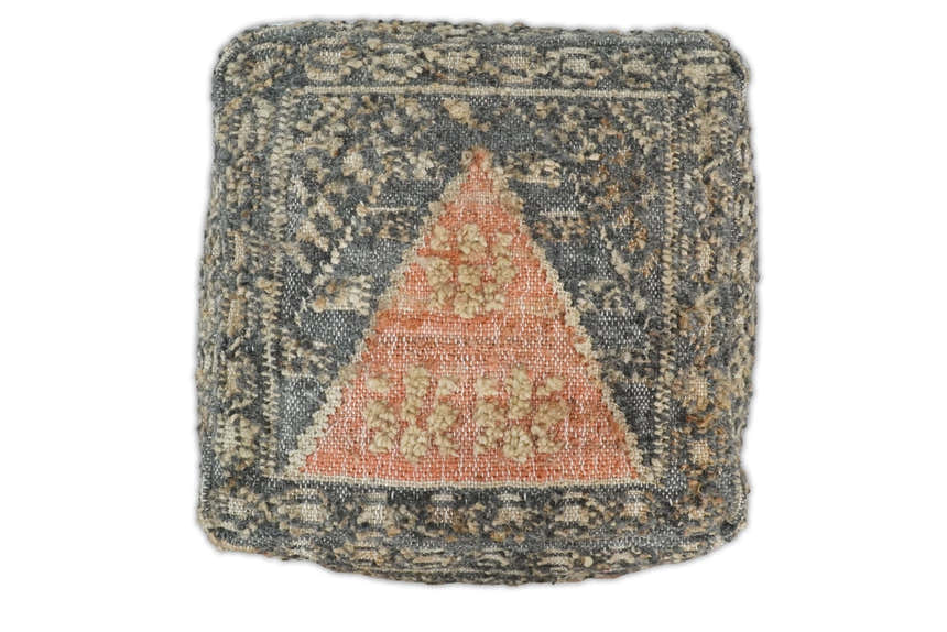 Hand Woven Boho Tribal Large Charcoal Jute and Wool Pouf | TRD119P