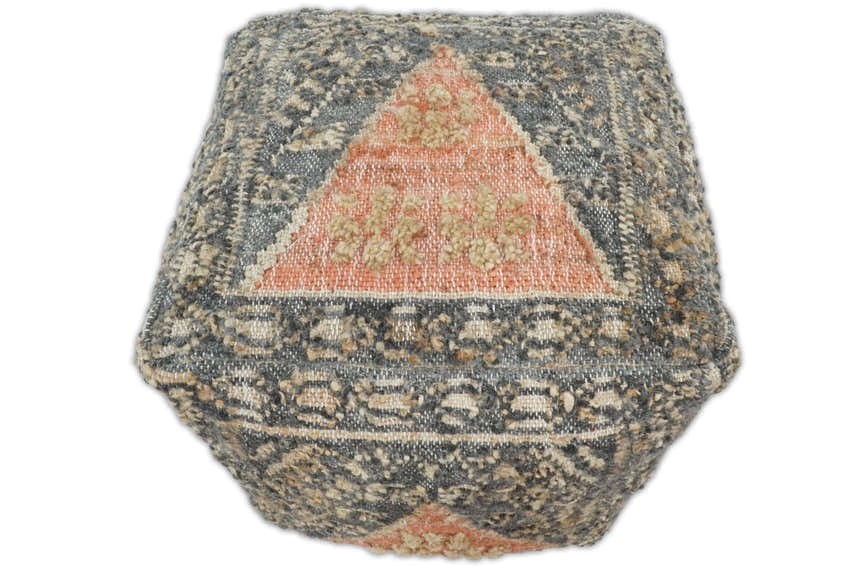 Hand Woven Boho Tribal Large Charcoal Jute and Wool Pouf | TRD119P