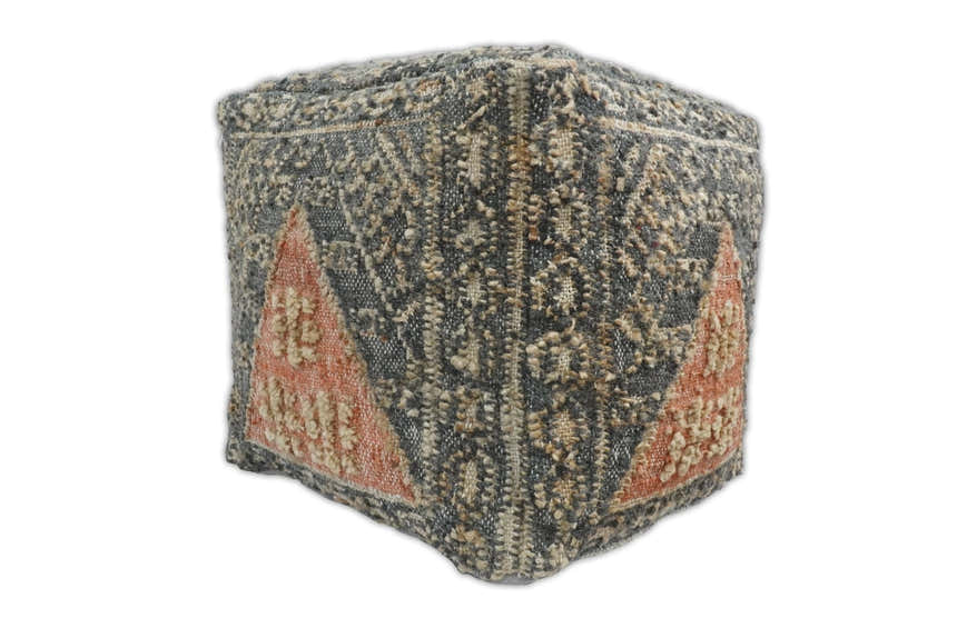 Hand Woven Boho Tribal Large Charcoal Jute and Wool Pouf | TRD119P